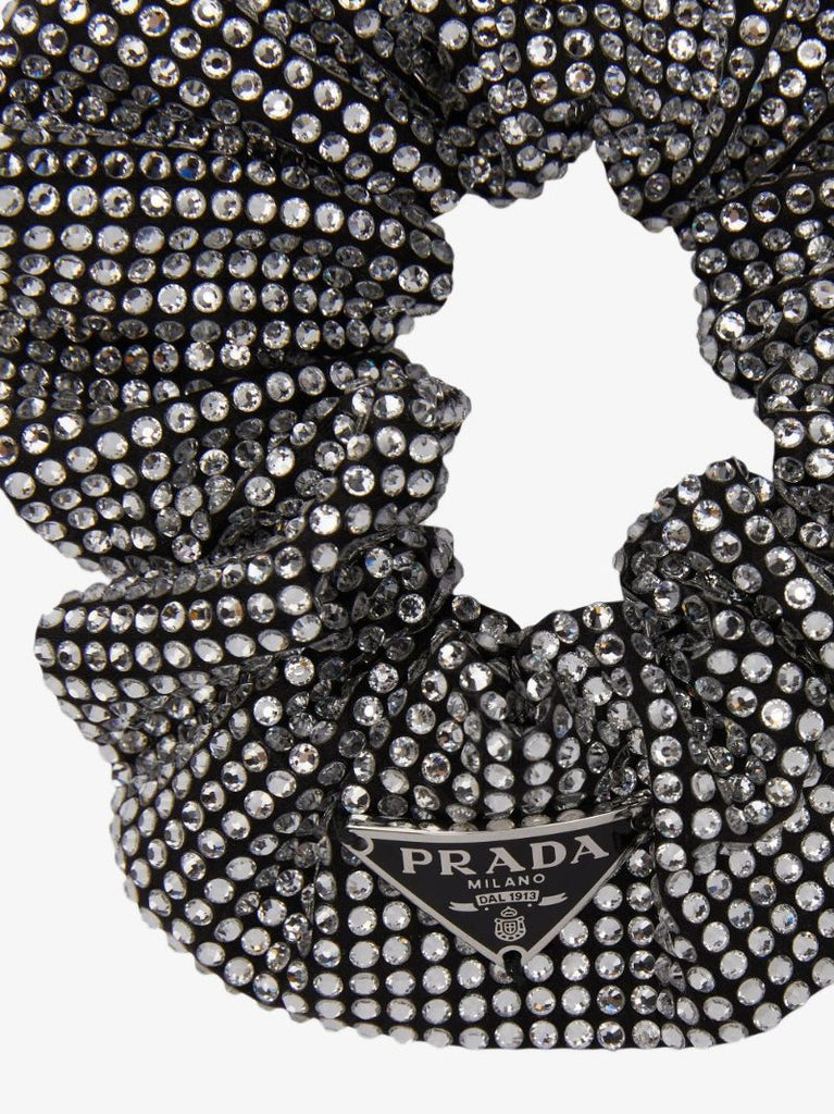 Black Logo Plaque Crystal Scrunchie