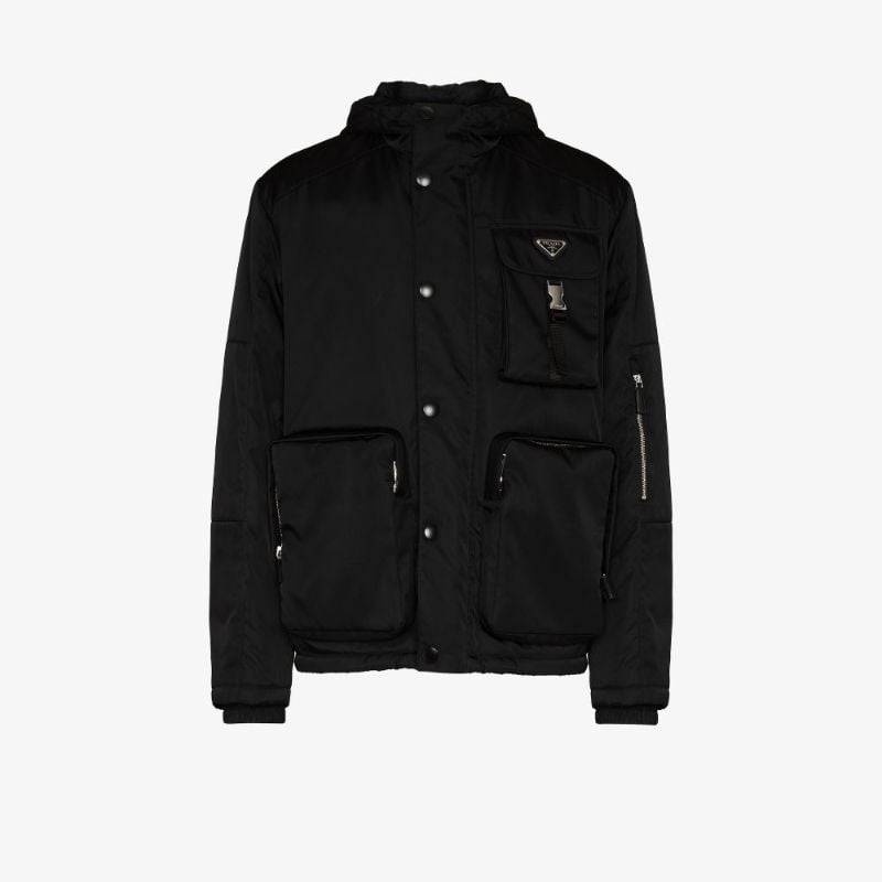 Re-nylon Logo Plaque Hooded Jacket