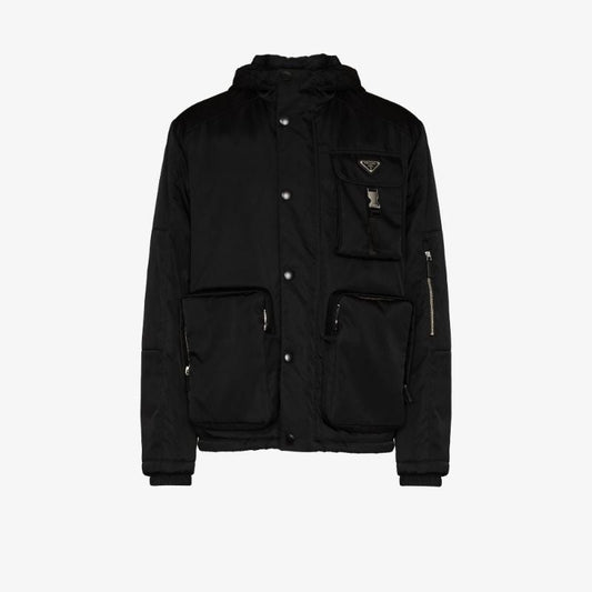 Re-nylon Logo Plaque Hooded Jacket