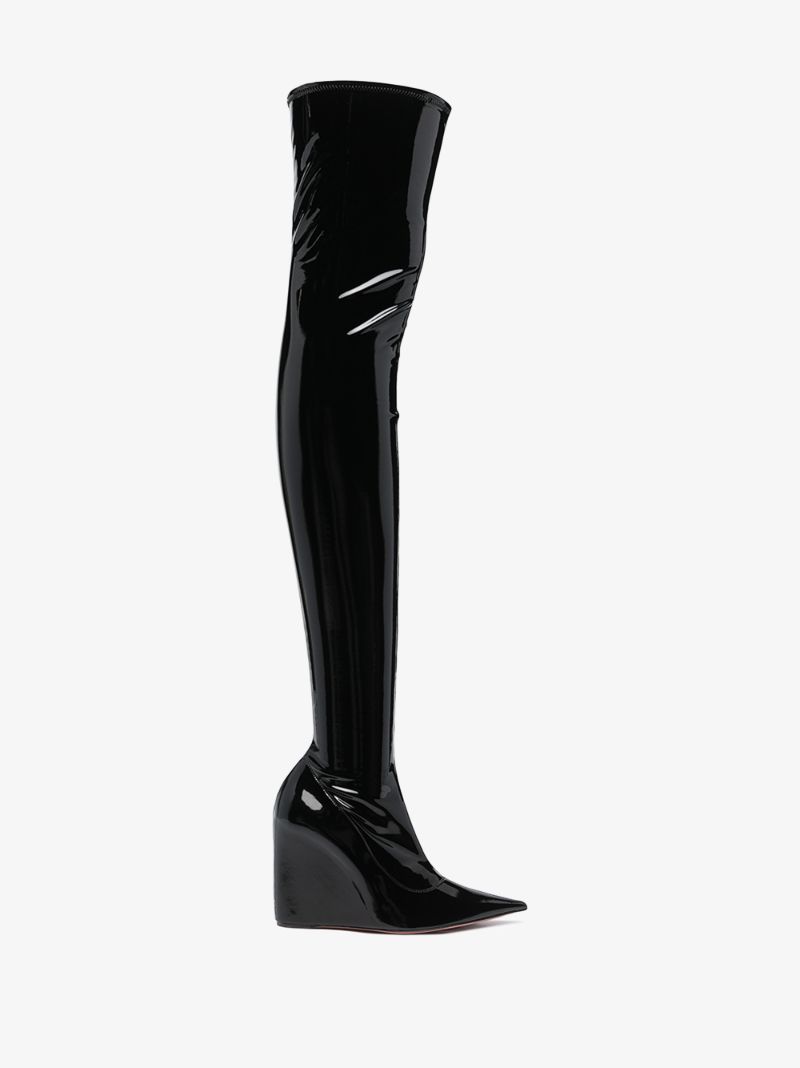 Black Danielle 95 Thigh-high Patent Leather Boots