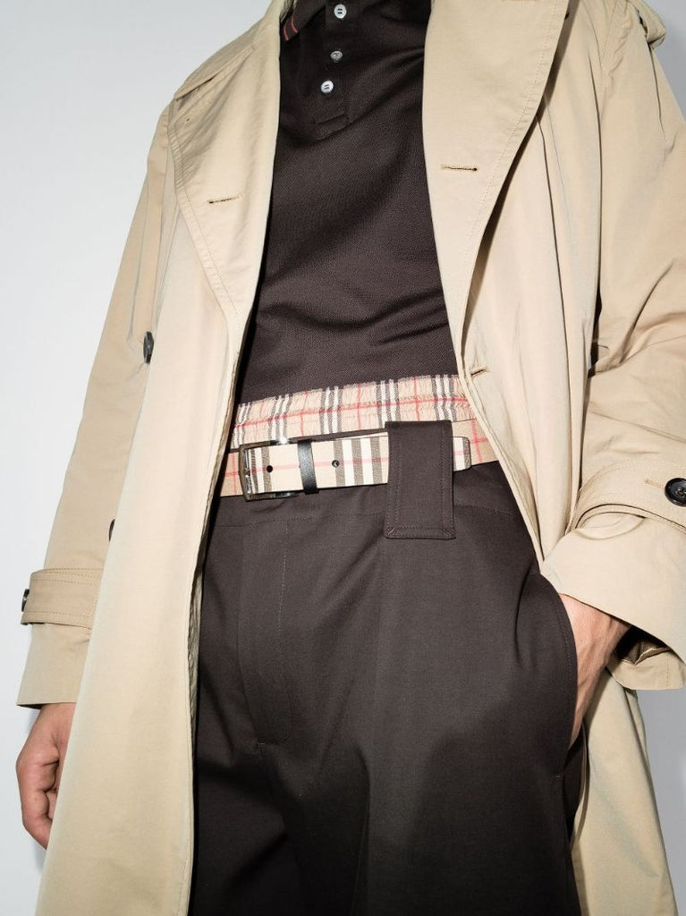 Beige Vintage Check Canvas Belt