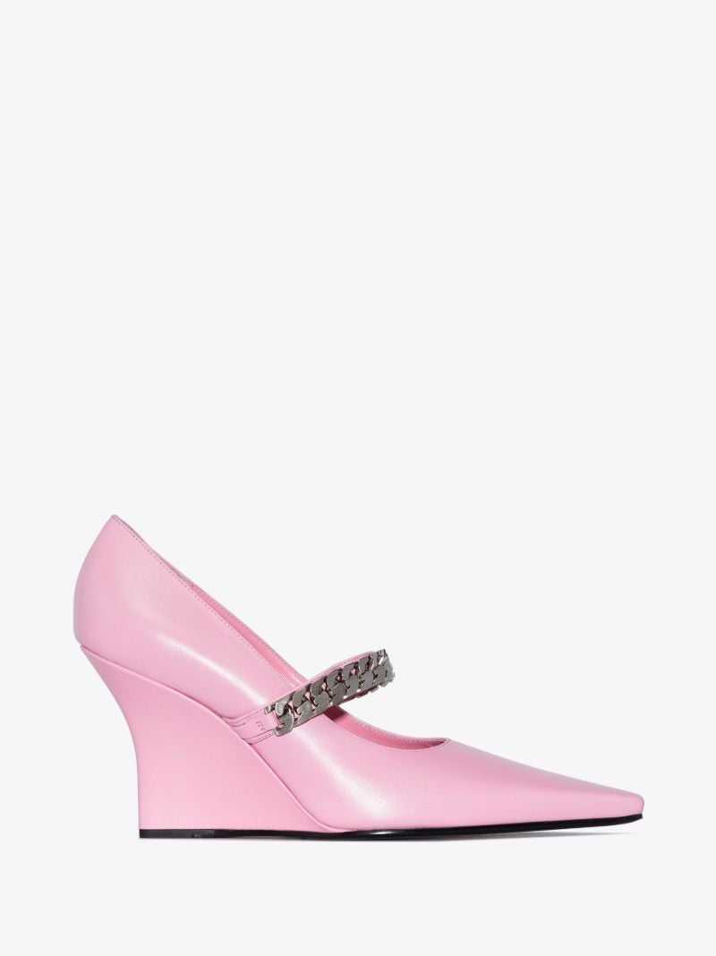 Pink G Chain 85 Leather Wedge Pumps