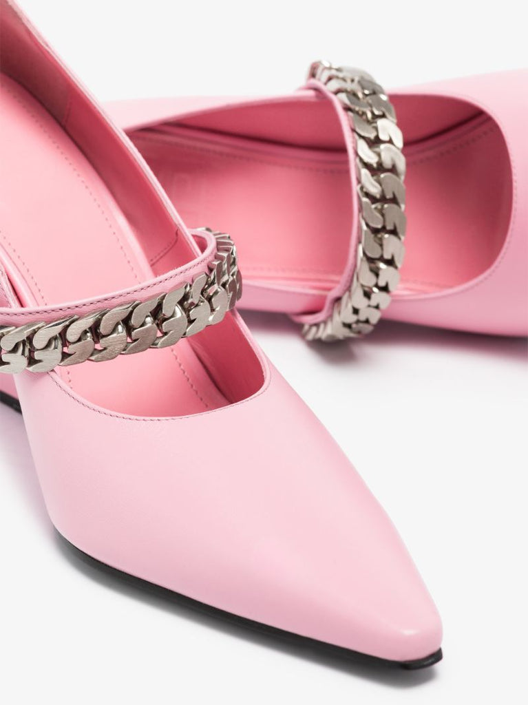 Pink G Chain 85 Leather Wedge Pumps