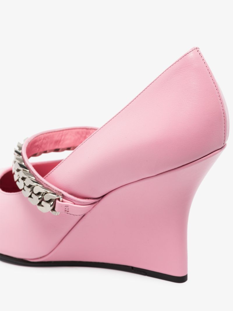 Pink G Chain 85 Leather Wedge Pumps