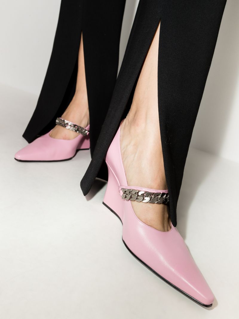 Pink G Chain 85 Leather Wedge Pumps