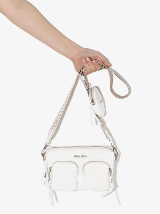 White Logo Patent Leather Cross Body Bag