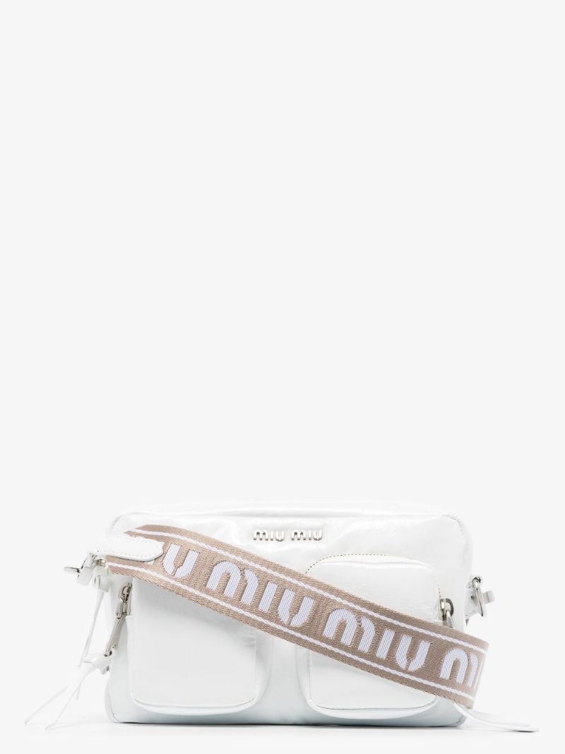 White Logo Patent Leather Cross Body Bag