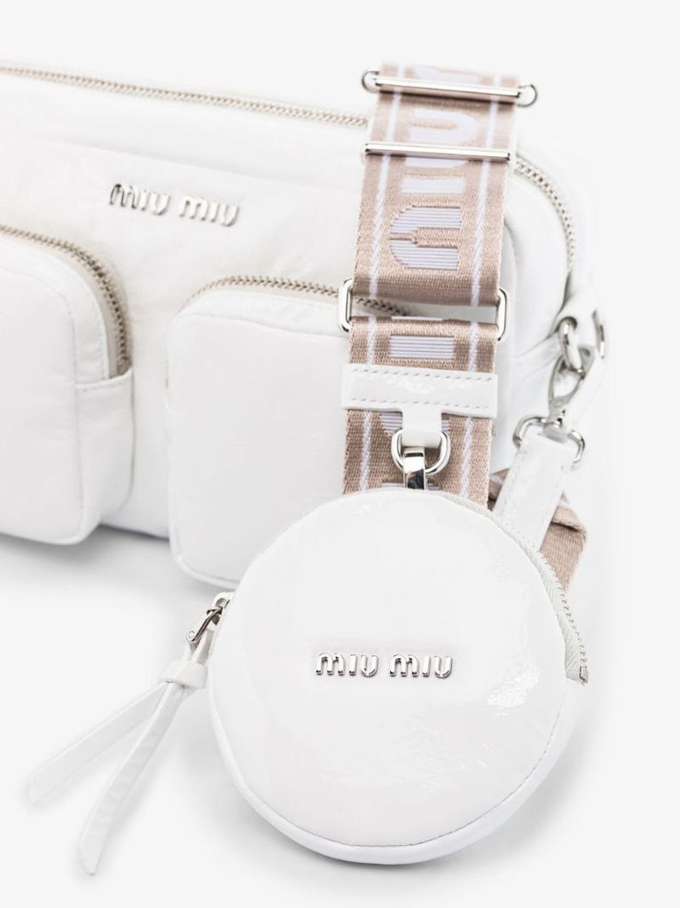 White Logo Patent Leather Cross Body Bag