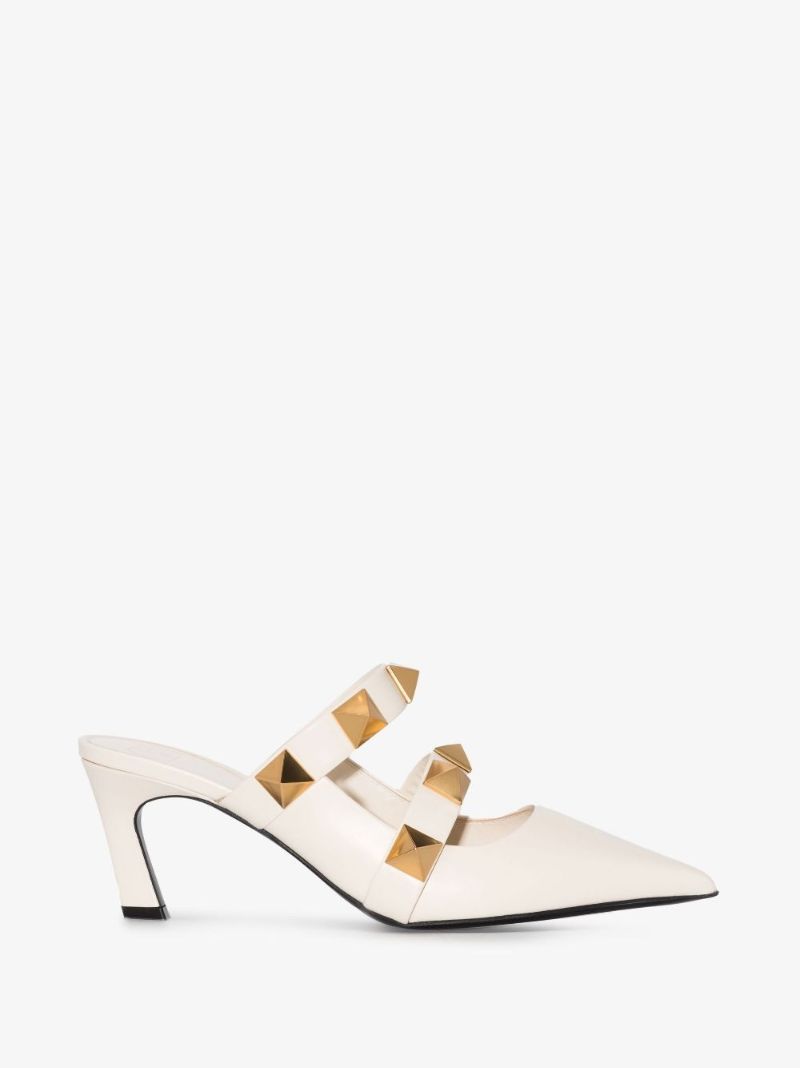White Roman Stud 65 Leather Mules