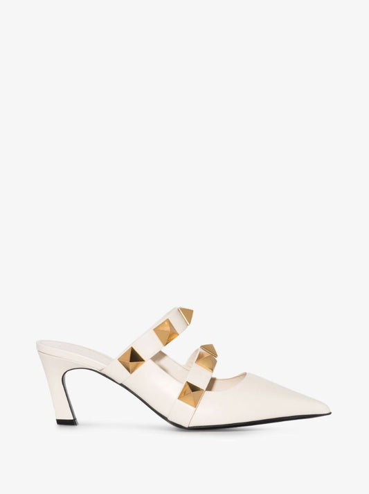 White Roman Stud 65 Leather Mules