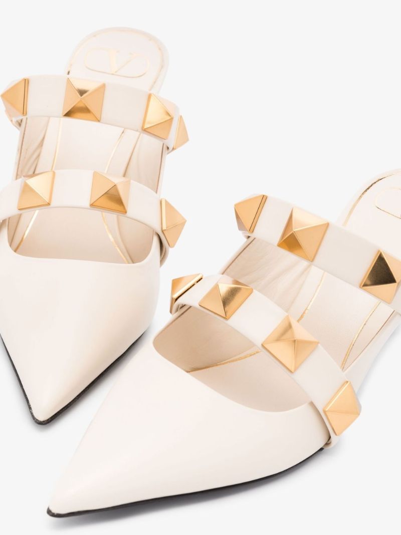 White Roman Stud 65 Leather Mules
