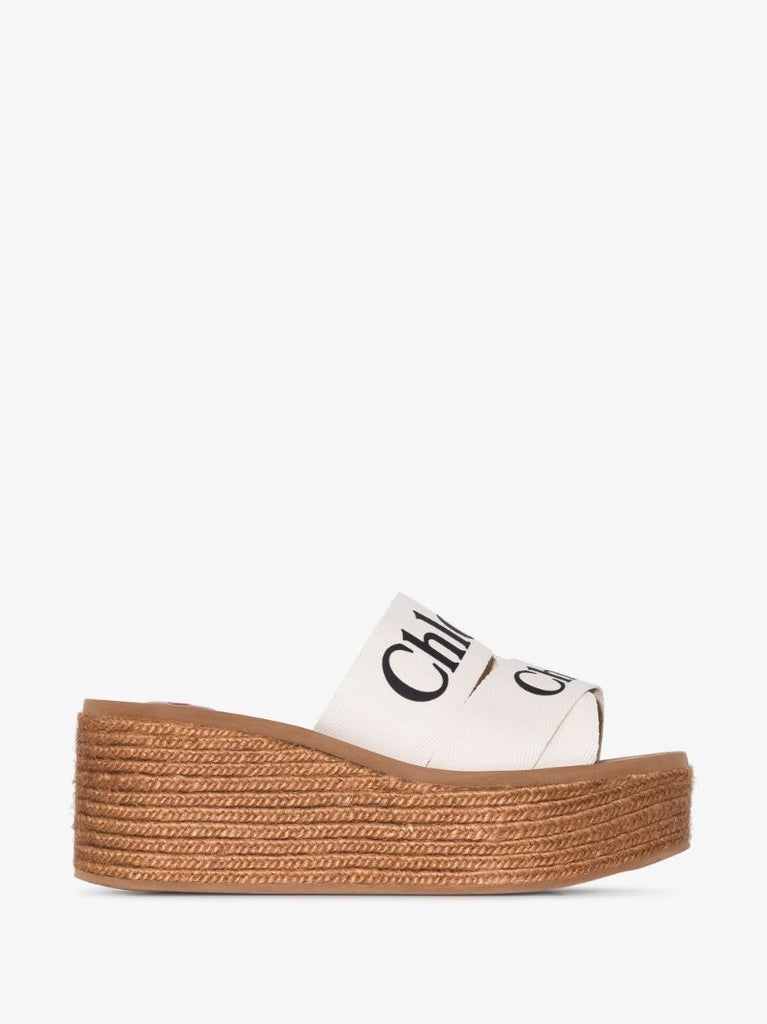 Brown Woody 70 Logo Wedge Sandals
