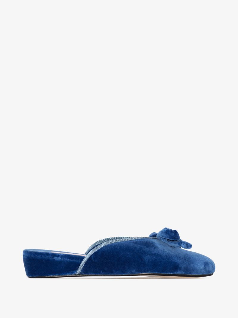 Blue Daphne Velvet Slippers
