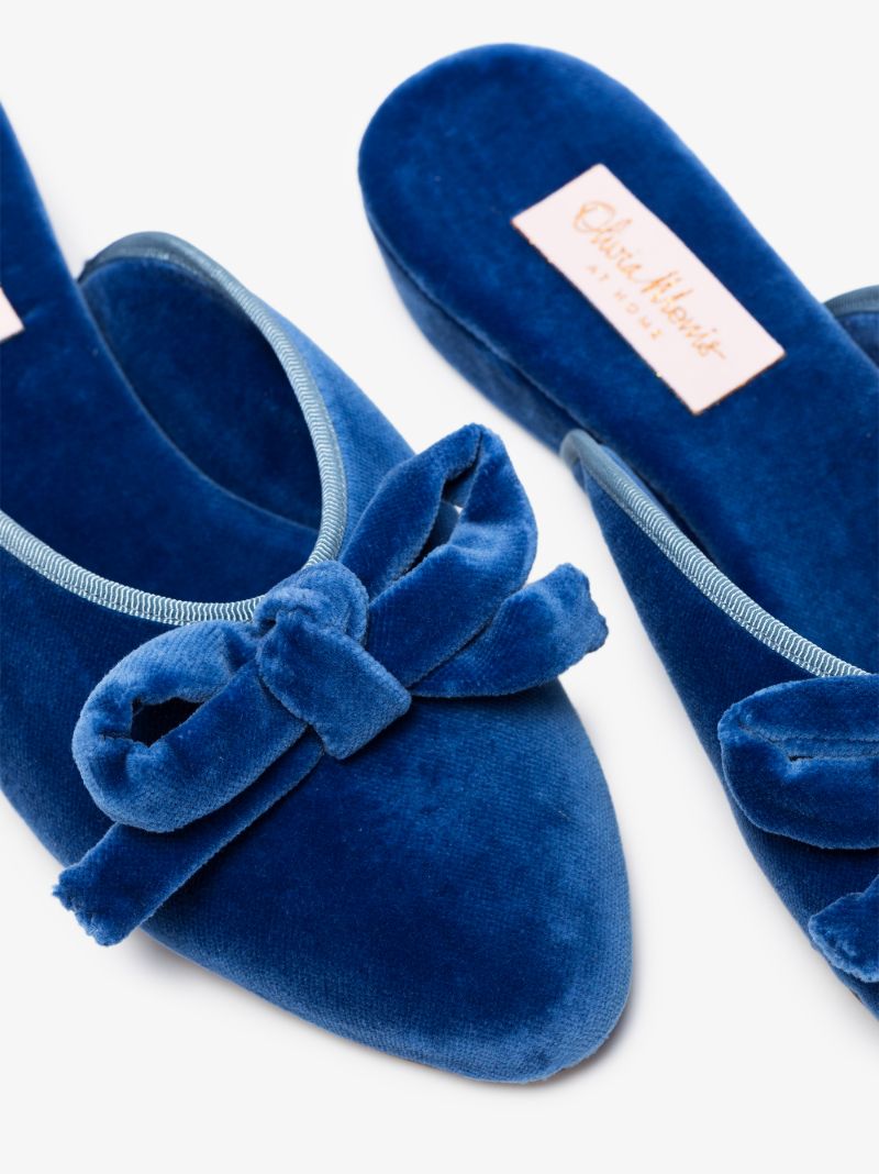 Blue Daphne Velvet Slippers