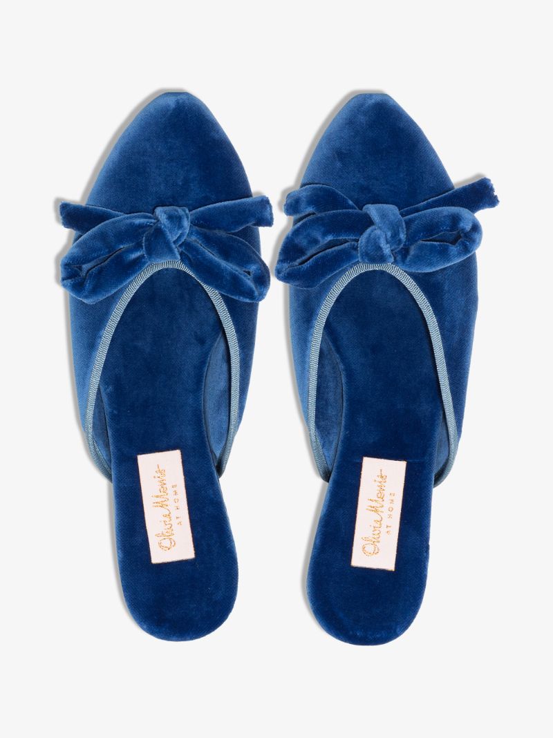 Blue Daphne Velvet Slippers