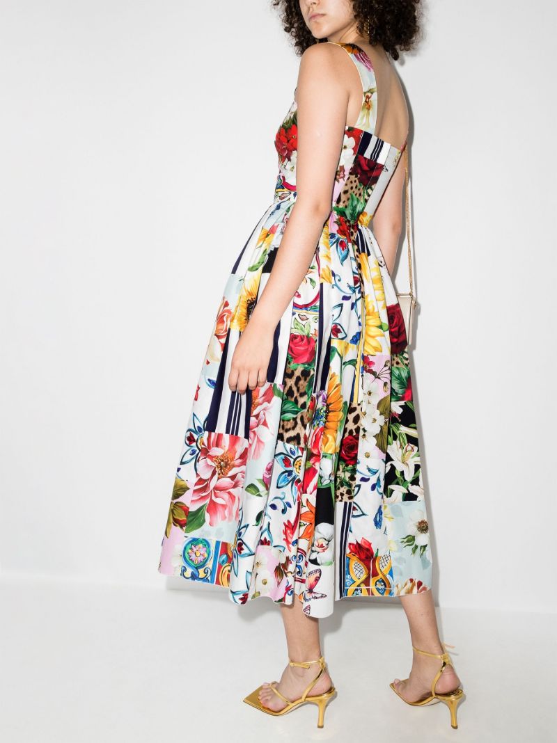 Floral Print Patchwork Midi Dress