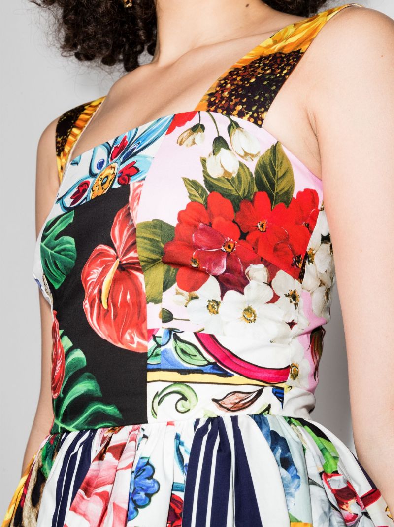 Floral Print Patchwork Midi Dress
