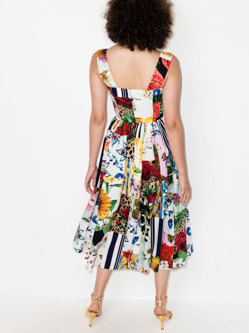Floral Print Patchwork Midi Dress