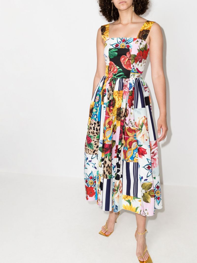 Floral Print Patchwork Midi Dress