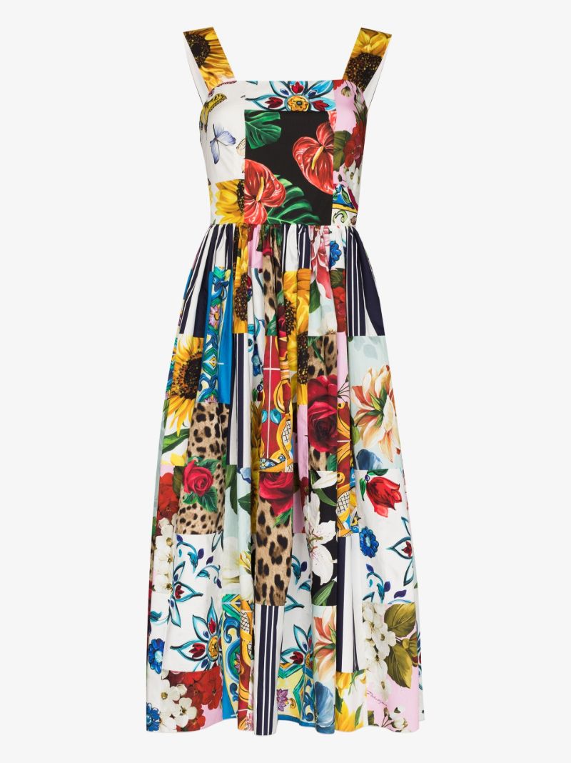 Floral Print Patchwork Midi Dress