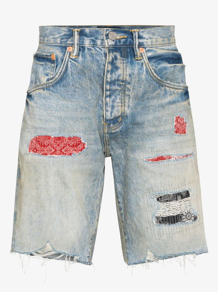 P020 Distressed Patchwork Shorts