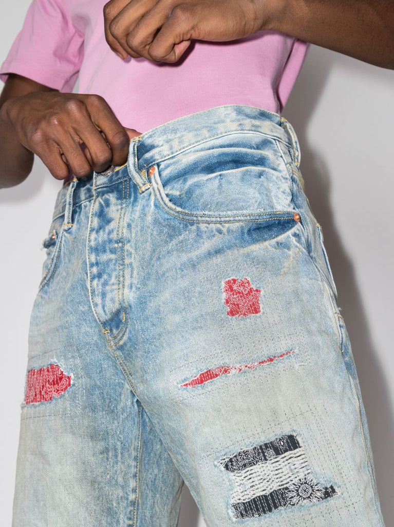 P020 Distressed Patchwork Shorts