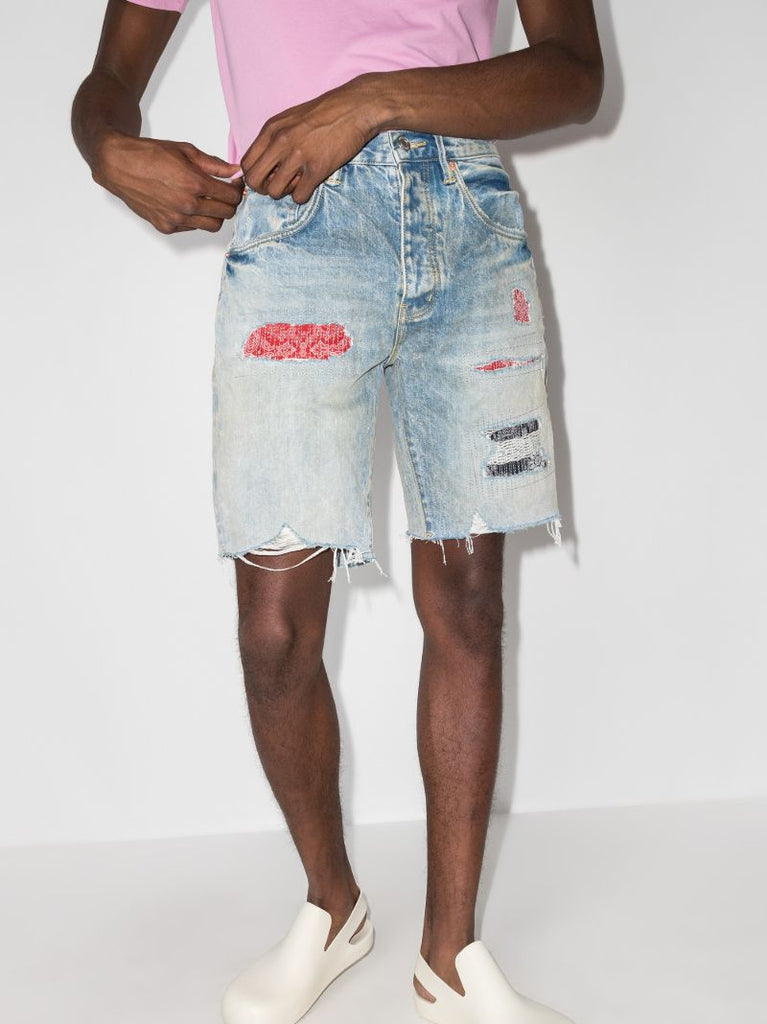 P020 Distressed Patchwork Shorts