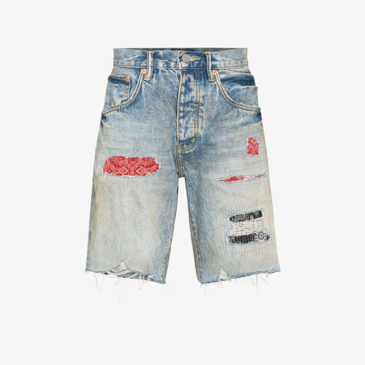 P020 Distressed Patchwork Shorts