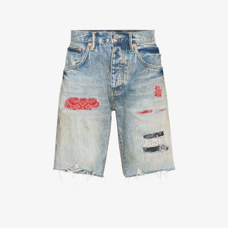 P020 Distressed Patchwork Shorts