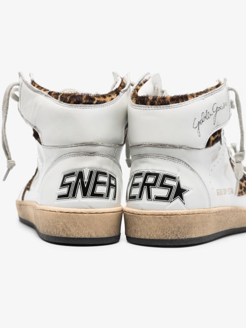 White and Brown Sky-star Leather Sneakers