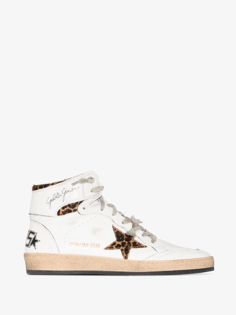 White and Brown Sky-star Leather Sneakers