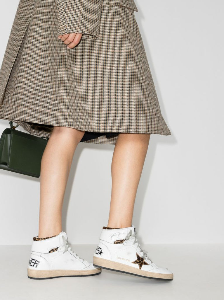 White and Brown Sky-star Leather Sneakers