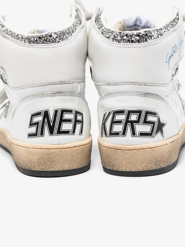 White and Silver Sky-star Leather Sneakers
