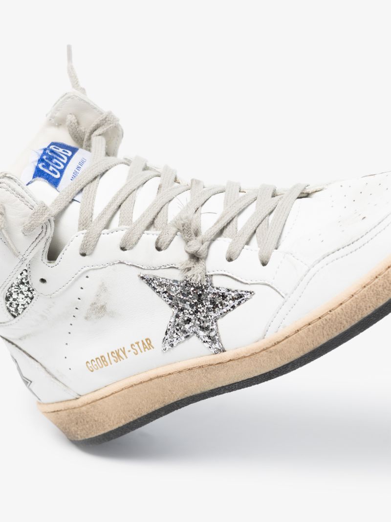 White and Silver Sky-star Leather Sneakers