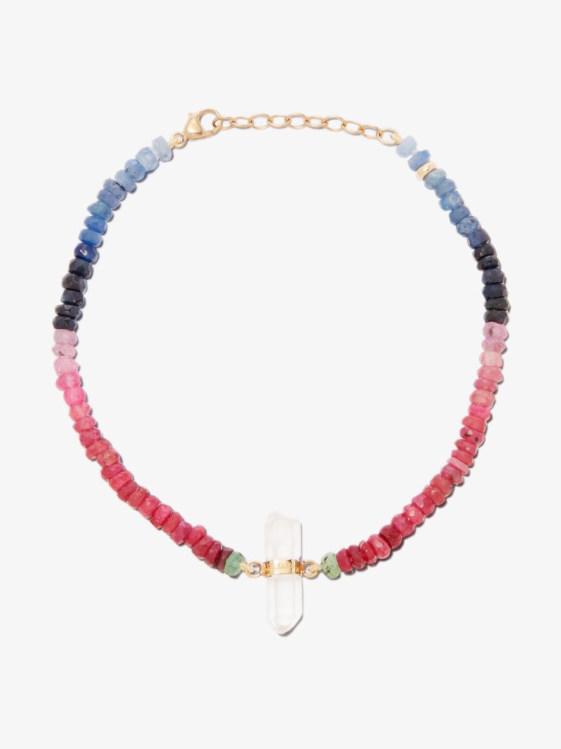 14k Yellow Gold Rainbow Beaded Sapphire Bracelet