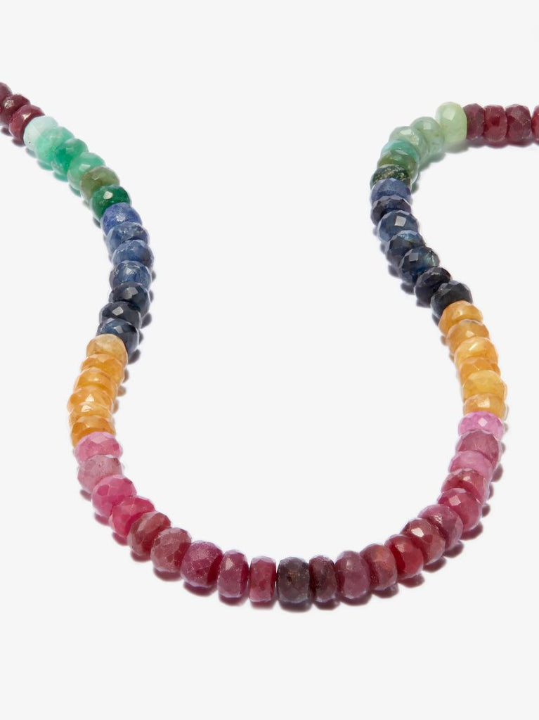 14k Yellow Gold Arizona Rainbow Beaded Sapphire Necklace
