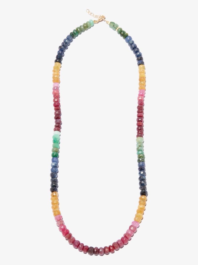 14k Yellow Gold Arizona Rainbow Beaded Sapphire Necklace