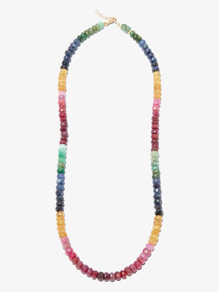 14k Yellow Gold Arizona Rainbow Beaded Sapphire Necklace