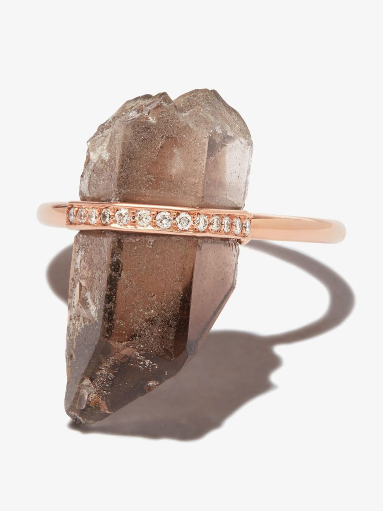 14k Rose Gold Smoky Quartz Diamond Ring