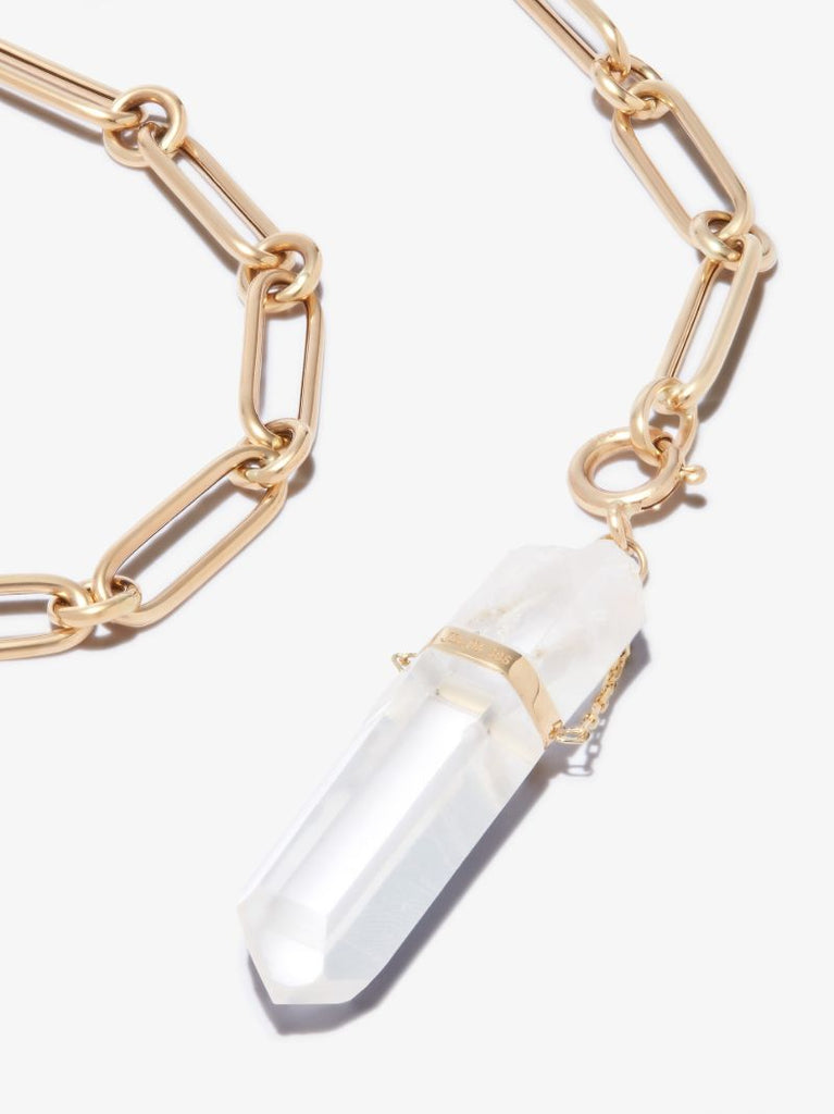14k Yellow Gold Crystal Quartz Large Chain Necklace