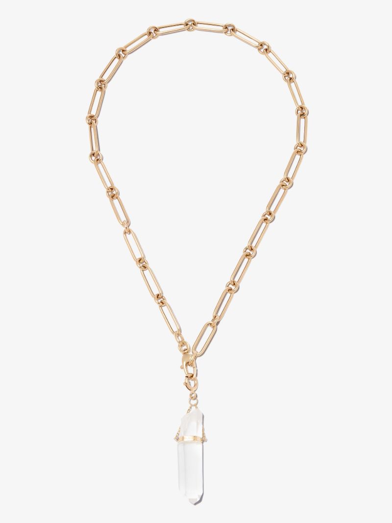 14k Yellow Gold Crystal Quartz Large Chain Necklace