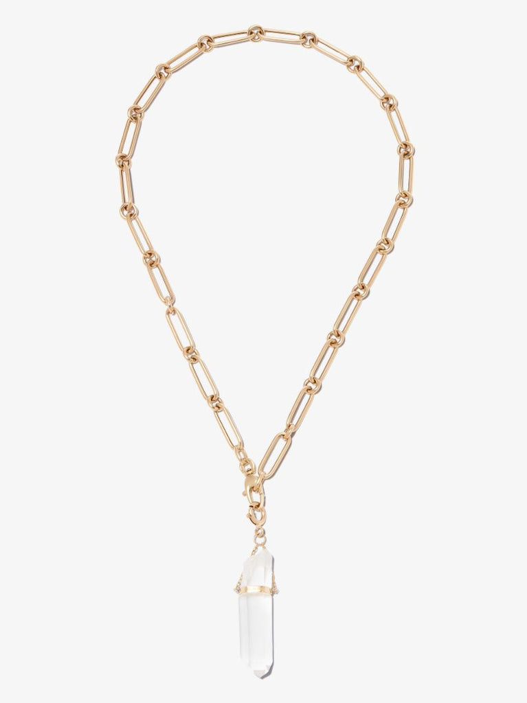 14k Yellow Gold Crystal Quartz Large Chain Necklace