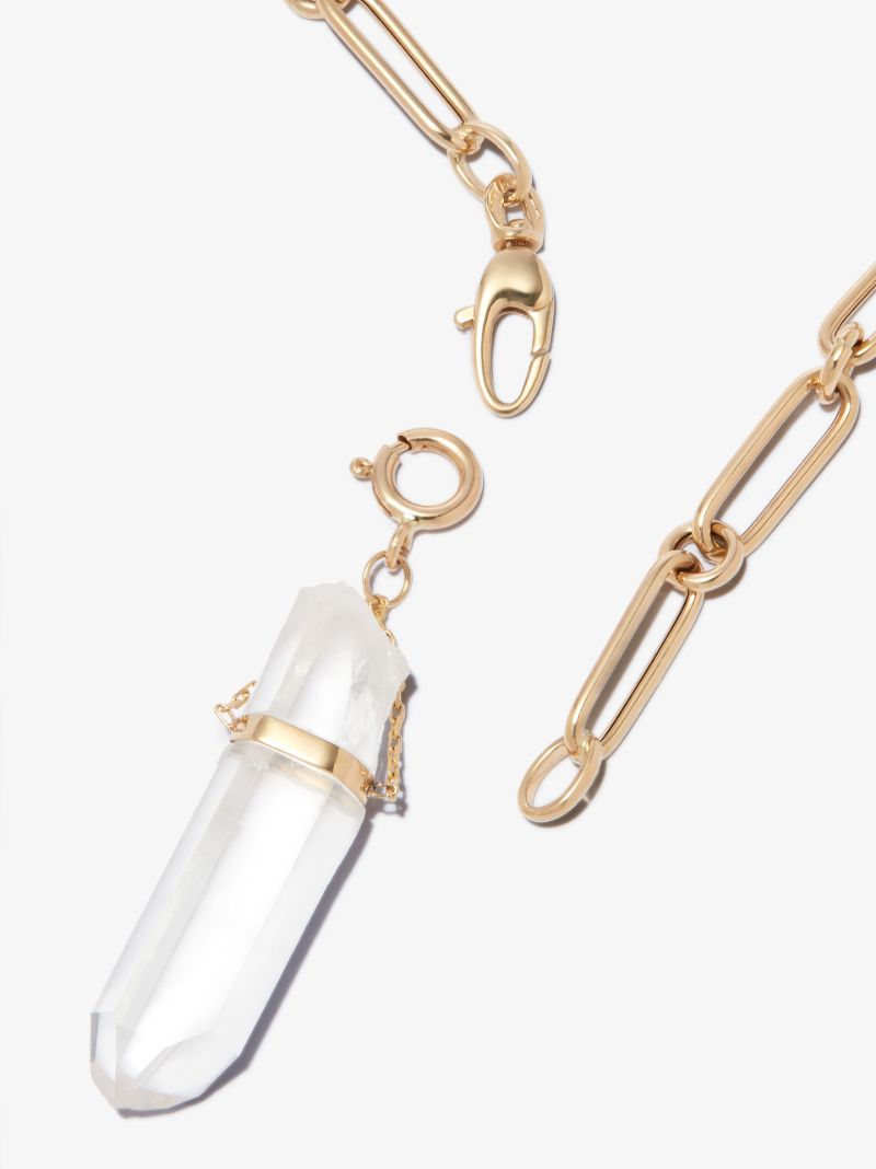 14k Yellow Gold Crystal Quartz Large Chain Necklace