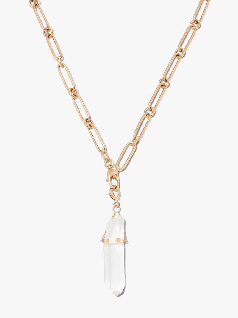 14k Yellow Gold Crystal Quartz Large Chain Necklace