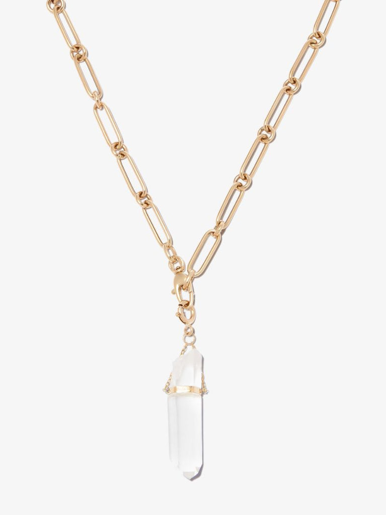 14k Yellow Gold Crystal Quartz Large Chain Necklace