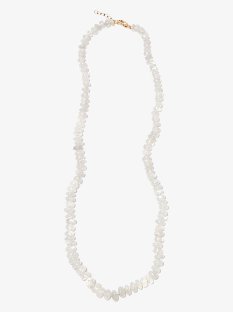 14k Yellow Gold Rainbow Beaded Moonstone Necklace