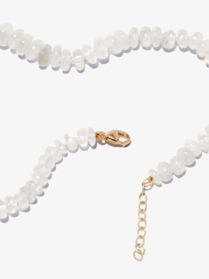 14k Yellow Gold Rainbow Beaded Moonstone Necklace