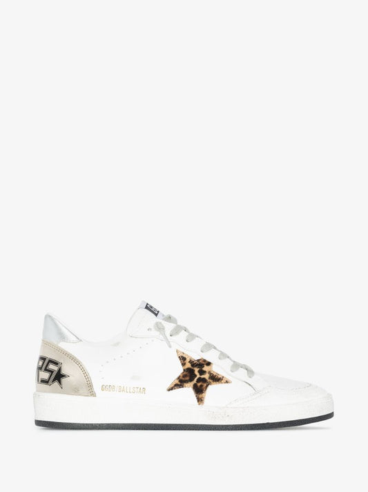 White Ball Star Leopard Leather Sneakers