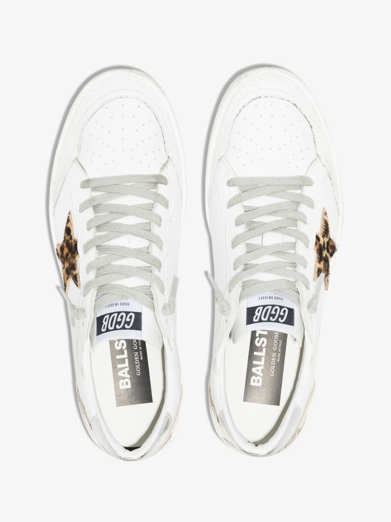 White Ball Star Leopard Leather Sneakers