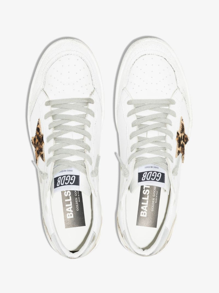 White Ball Star Leopard Leather Sneakers